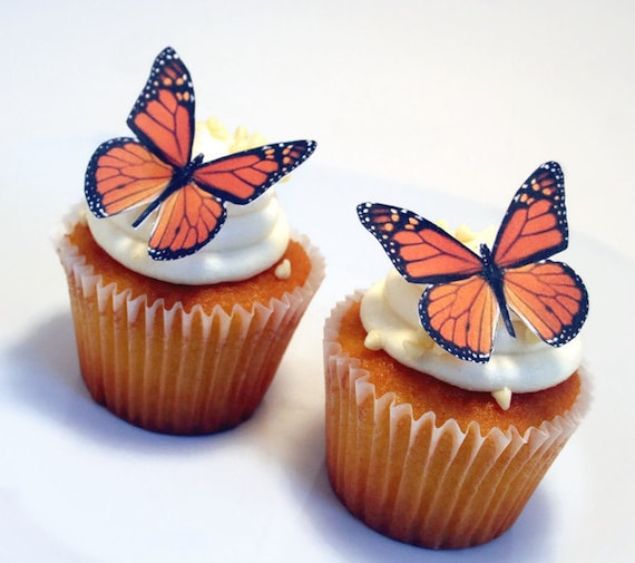 Edible Butterflies Wedding Cake Topper, Orange Monarch Edible Butterflies  Set of 12 DIY Cake Decor, Edible Cake Decorations, Cupcake Toppers 