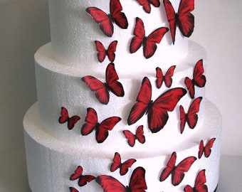 Edible Butterflies Wedding Cake Topper, Red Edible Butterflies, Set of 24 DIY Cake Decor, Edible Cake Decorations, Cupcake Toppers