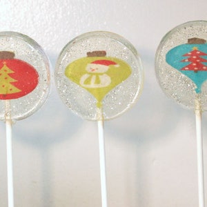 Christmas Party Favor Lollipops, Christmas Bulbs Party Favors, 10 Edible Image Lollipops, Christmas Favors Lollipops, Winter Wedding Favors image 3