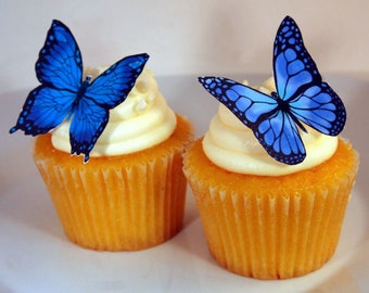 Edible Butterfly Cake Decorations, Blue and Black Edible Butterflies, Set of 12 DIY Cake Decor, Edible Cake Decorations, DIY Wedding Cake