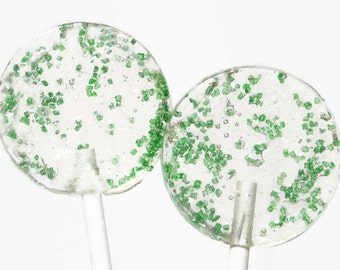 Green Wedding Favor Lollipops - Hard Candy with Green Sugar Crystals - 12 Lollipop Pack-  Wedding Favors, Party Favors, Baby Shower