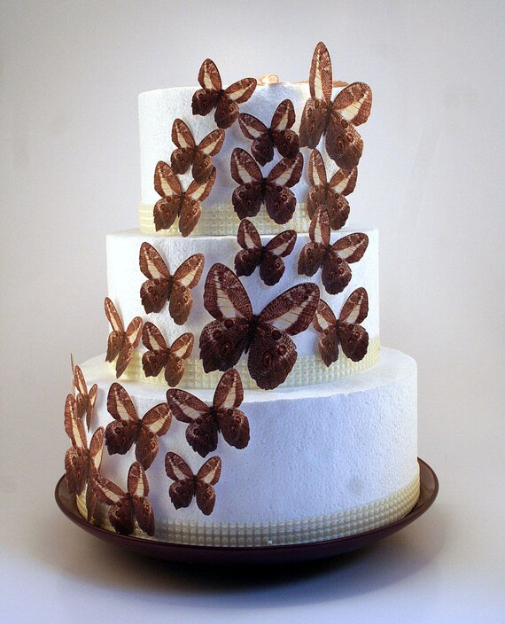 Edible Butterfly Cake Decorations Brown And White Edible Etsy