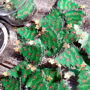Mini Christmas Trees Cake Decorations, Drink Topper, Cocoa Bomb Sprinkles, Wafer Paper Sprinkles, Edible Cake Decorations, Drink Decorations