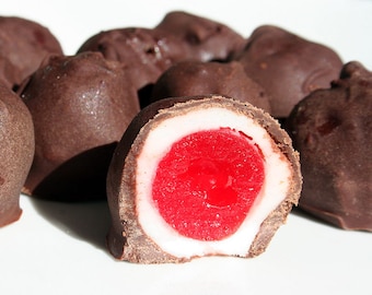 Chocolate Covered Cherries (Cherry Cordials) - One Dozen (12 Pieces), Christmas Candies, Christmas Chocolates, Stocking Stuffers, Fudge