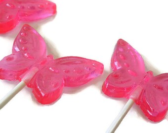 Pink Butterfly Lollipops - Pink Watermelon Flavor Hard Candy  - 16 Lollipop Pack -  Cake Decorations, Wedding Favors, Party Favors