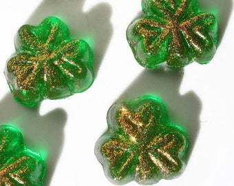 Green Candy Shamrocks w/ edible gold glitter - St. Patricks Day Hard Candy - 64 Candy Pack - Irish Wedding Favors, Party Favors