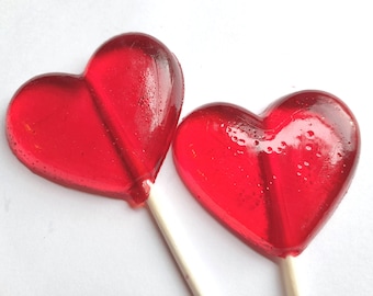 Red Hearts Wedding Favor Lollipops - Valentines Day Hard Candy- 6 Lollipop Pack - Birthday Party, Wedding Favors, Party Favors