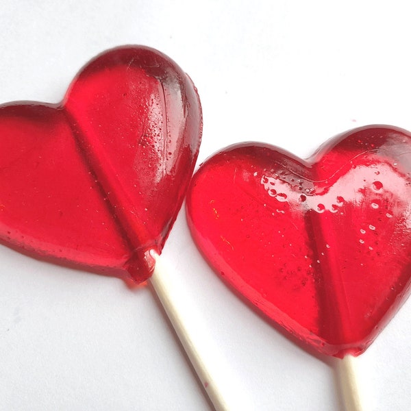 Red Hearts Wedding Favor Lollipops - Valentines Day Hard Candy- 6 Lollipop Pack - Birthday Party, Wedding Favors, Party Favors