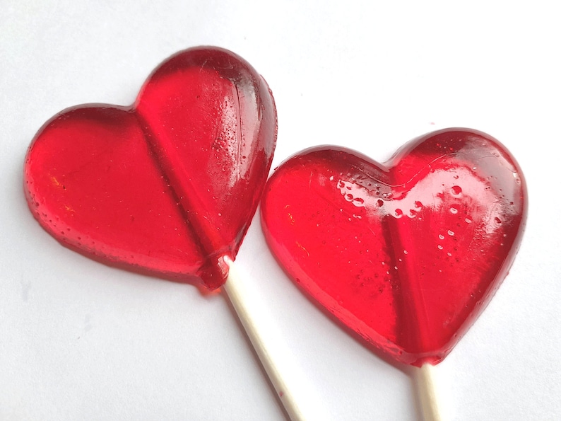 Red Hearts Wedding Favor Lollipops Valentines Day Hard Candy 6 Lollipop Pack Birthday Party, Wedding Favors, Party Favors image 1