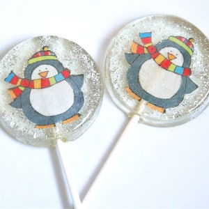 Christmas Party Favor Lollipops, Winter Penguin Party Favors, 6 Edible Image Lollipops, Christmas Favors Lollipops, Winter Wedding Favors image 1