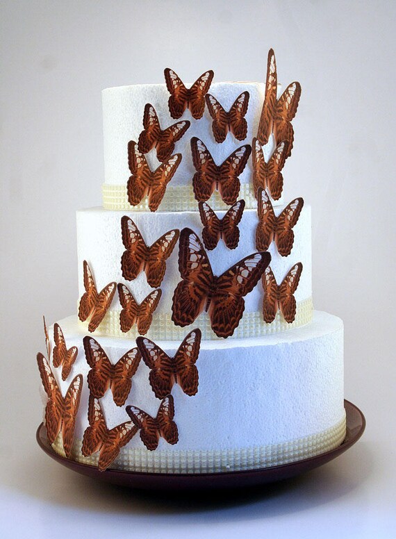Edible Butterfly Cake Decorations Brown and Orange Edible Etsy