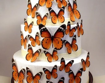 Edible Butterfly Cake Decorations, Orange and Black Edible Butterflies, Set of 24 DIY Cake Decor, Edible Cake Decorations, DIY Wedding Cake