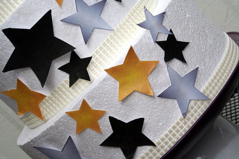 Edible Stars Cake Decorations, New Years Eve Cake Decorations, Set of 24 DIY Cake Decor, Edible Cake Decorations, NYE Wedding Black and gold image 2