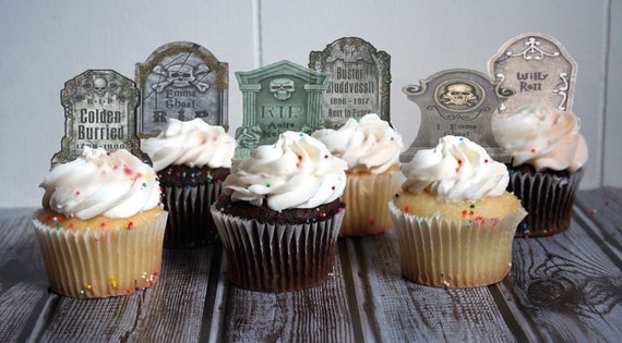 Edible Halloween Cake Decorations, Funny Gravestones, Cupcake and