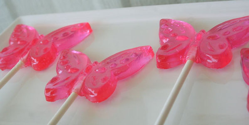 Pink Butterfly Lollipops - Hard Candy Wedding Favors - 4 Lollipop Pack - Cake Decorations, Wedding Favors, Party Favors, Sweet Sixteen image 2