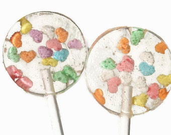 Hearts Wedding Favor Lollipops - Hard Candy with Candy Hearts Sprinkles - 12 Lollipop Pack- Wedding Favors, Party Favors, Valentines Day