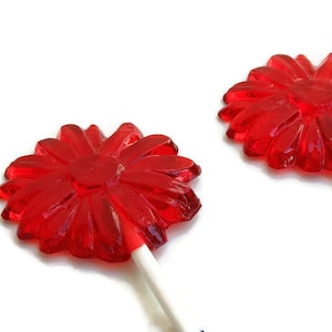 Flower Lollipop Party Favors - Red Daisy Flowers Red Strawberry Flavor  - 3 Lollipop Pack -  Cake Decorations, Wedding Favors, Party Favors
