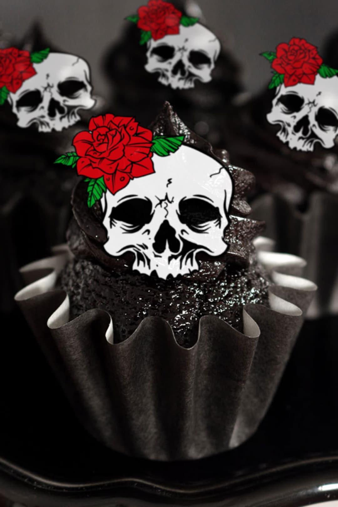 Edible Halloween Cake Decorations, Skull and Roses, Cupcake and Cake