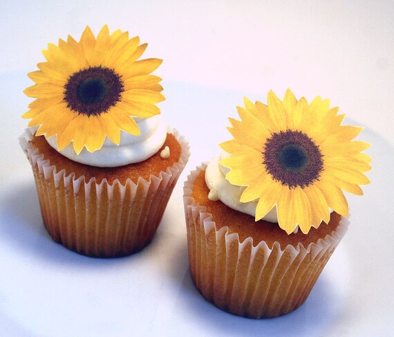 Edible Flower Cake Decorations Yellow Edible Sunflowers Set Etsy