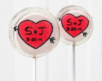 Red Tattoo Hearts Wedding Favor Lollipops Set of 5, Hand Painted Edible Image, Custom Wedding Favors Lollipops, Tattoo Wedding Favors