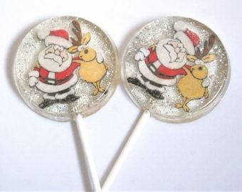 Christmas Party Favor Lollipops, Santa & Reindeer Party Favors, 6 Edible Image Lollipops, Christmas Favors Lollipops, Winter Wedding Favors