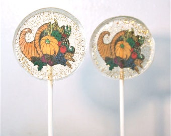 Cornucopia Thanksgiving Dessert Lollipops, Fall Party Favors, 6 Edible Image Lollipops Thanksgiving Favors Lollipops, Fall Wedding Favors