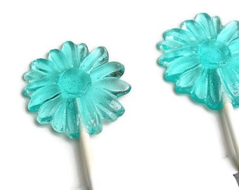 Flower Lollipop Party Favors - Light Blue Daisy Flowers, Flower Wedding - 3 Lollipop Pack - Cake Decorations, Wedding Favors, Party Favors