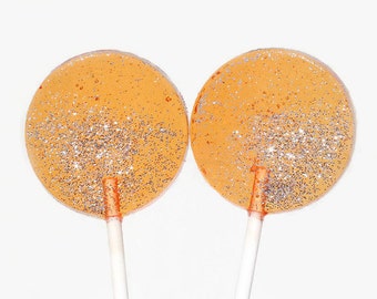 Orange and Silver Wedding Favor Lollipops  Round  with Edible Glitter  30 Lollipop Pack Orange Wedding Favors, Party Favors, Black Tie Event