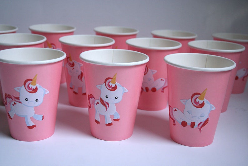 Unicorn Party Cups, Paper Party Cups, Set of 12 Pink Unicorn Cups, Unicorn Birthday, Custom Party Decor, Unicorn Party Favors, Baby Decor image 2