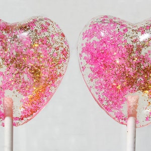 Valentine's Day Pink and Gold Hearts Wedding Favor Lollipops, Set of 6, Valentine's Day Candy, Pink Wedding Favors, Gold Wedding Favors image 3