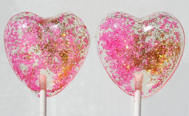 Valentine's Day Pink and Gold Hearts Wedding Favor Lollipops, Set of 6, Valentine's Day Candy, Pink Wedding Favors, Gold Wedding Favors image 3