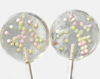Pastel Pearls Wedding Favor Lollipops - Hard Candy with Pearl Nonparels - 6 Lollipop Pack- Wedding Favors, Party Favors, Spring Celebration