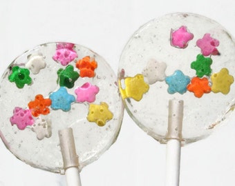 Flowers Wedding Favor Lollipops - Hard Candy with Candy Flowers Sprinkles - 12 Lollipop Pack- Wedding Favors, Party Favors, Easter Favors