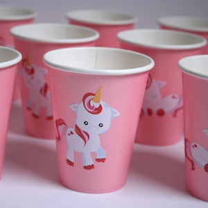 Unicorn Party Cups, Paper Party Cups, Set of 12 Pink Unicorn Cups, Unicorn Birthday, Custom Party Decor, Unicorn Party Favors, Baby Decor image 1