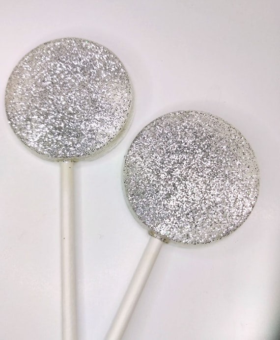 Silver Wedding Favor Lollipops champagne Flavor Candy With Silver Edible  Glitter 6 Pack Wedding Favors, Party Favors, New Years Party 