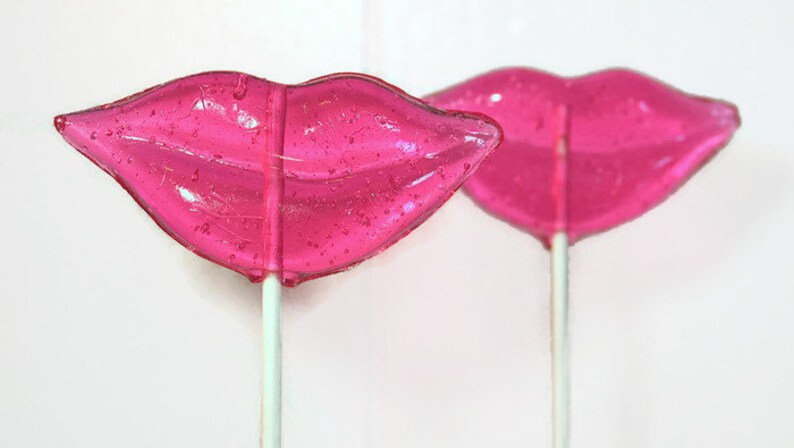 Valentine's Day Pink Lips Wedding Favor Lollipops Valentine's Day Hard Candies 5 Lollipop Pack Black Wedding Favors, Kiss Party Favors image 1