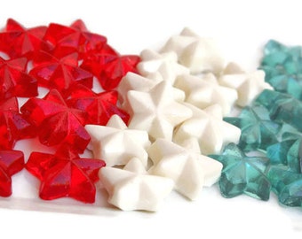 Red, White and Blue Hard Candy Stars - Strawberry, Peppermint and Blueberry  - 30 Candy Pack - Cake Decorations, 4th of July