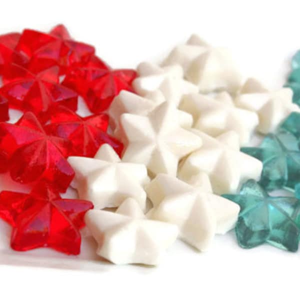 Red, White and Blue Hard Candy Stars - Strawberry, Peppermint and Blueberry  - 30 Candy Pack - Cake Decorations, 4th of July