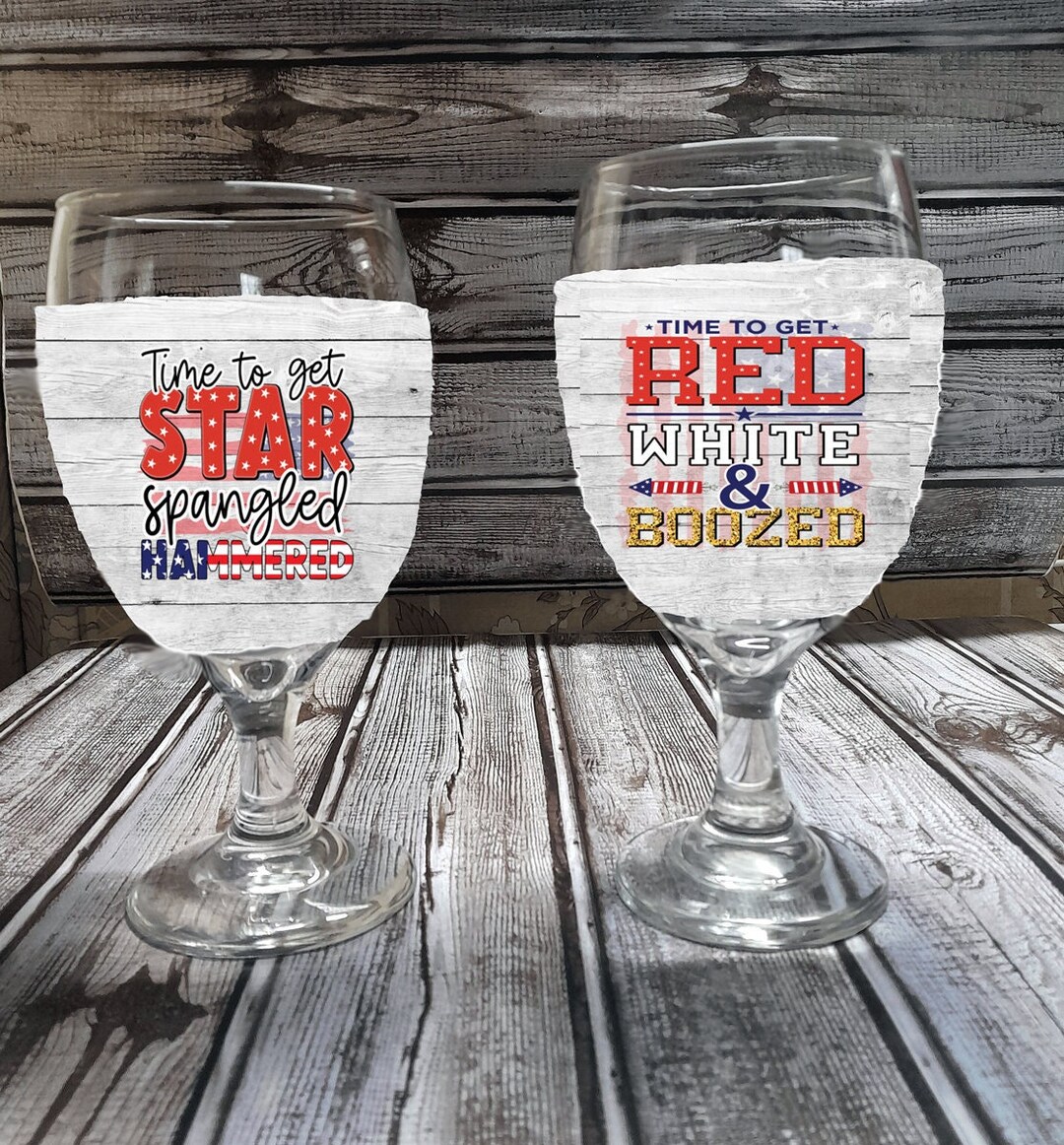 Patriotic Wine Glass Koozies, Red White & Boozed, Star Spangled