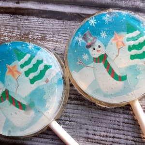 Winter Wonderland Wedding Favor Lollipops, Set of 6, Frozen Party Favor Winter Party Favor, Winter Wedding Favor, Blue Wedding Favor Snowman image 1