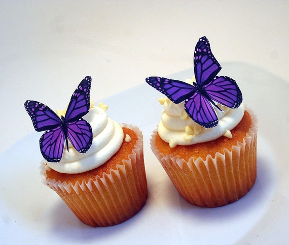 Edible Butterflies Wedding Cake Topper, Purple Monarch Edible Butterflies  DIY Cake Decor, Edible Cake Decorations, Cupcake Toppers 