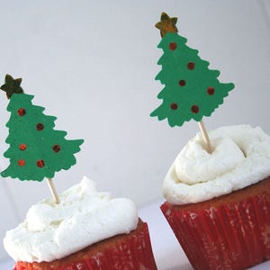 Christmas Tree Cupcake Toppers, Cake Toppers, Set of 12 Christmas Trees, Custom Party Decor, Christmas Party Decor, Winter Wedding Decor image 5