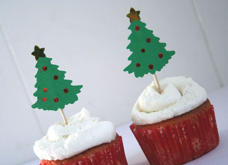 Christmas Tree Cupcake Toppers, Cake Toppers, Set of 12 Christmas Trees, Custom Party Decor, Christmas Party Decor, Winter Wedding Decor image 5