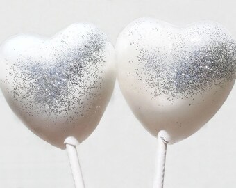 Valentine's Day White and Silver Hearts Wedding Favor Lollipops, Set of 6, Valentine's Day, White Wedding Favors, Silver Wedding Favors