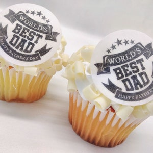 Edible Father&#39;s Day Cake Decorations, World&#39;s Best Dad, Cupcake and Cake Toppers,  Edible Cake Decorations, Father&#39;s Day Party Decor