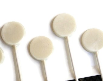 White Wedding Favor Lollipops -  Flat Round Hard Candy Lollipops  - 6 Lollipop Pack - Cake Decorations, White Wedding Favors, Party Favors