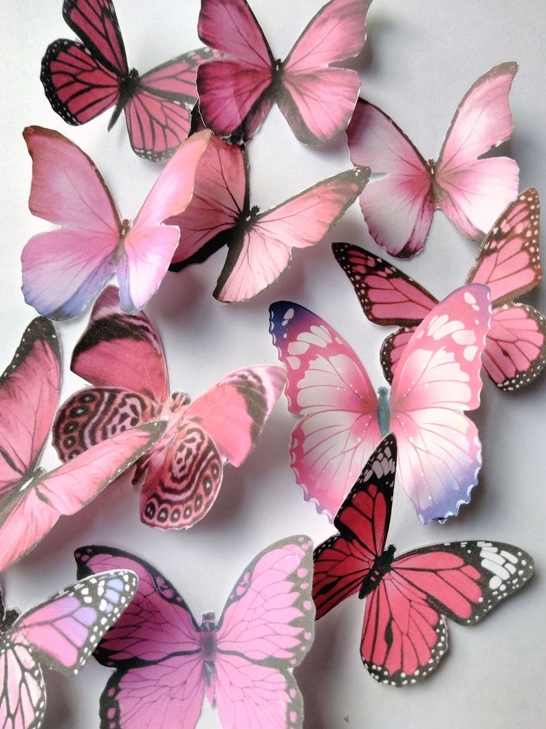 Edible Butterflies Cake Topper Light and Dark Pink Mix Edible Etsy