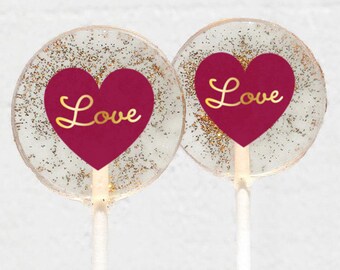 Love Party Favor Lollipops, Valentine's Day Party Favors, Valentine's Treats, 6 Edible Image, Love Wedding Favors. Wedding Favor Lollipops