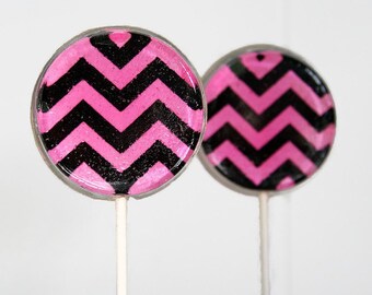 Pink Chevron Wedding Favor Lollipops Mint and Black  6 Lollipop Pack Pink Wedding Favors, Diva Party Favors, Pink Chevron Wedding Design