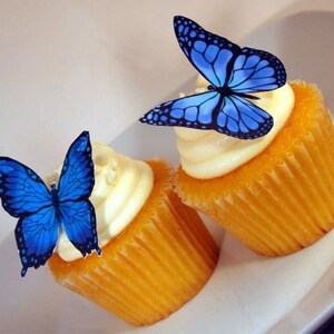 Edible Butterfly Cake Decorations, Blue and Black Edible Butterflies, Set of 12 DIY Cake Decor, Edible Cake Decorations, DIY Wedding Cake image 2
